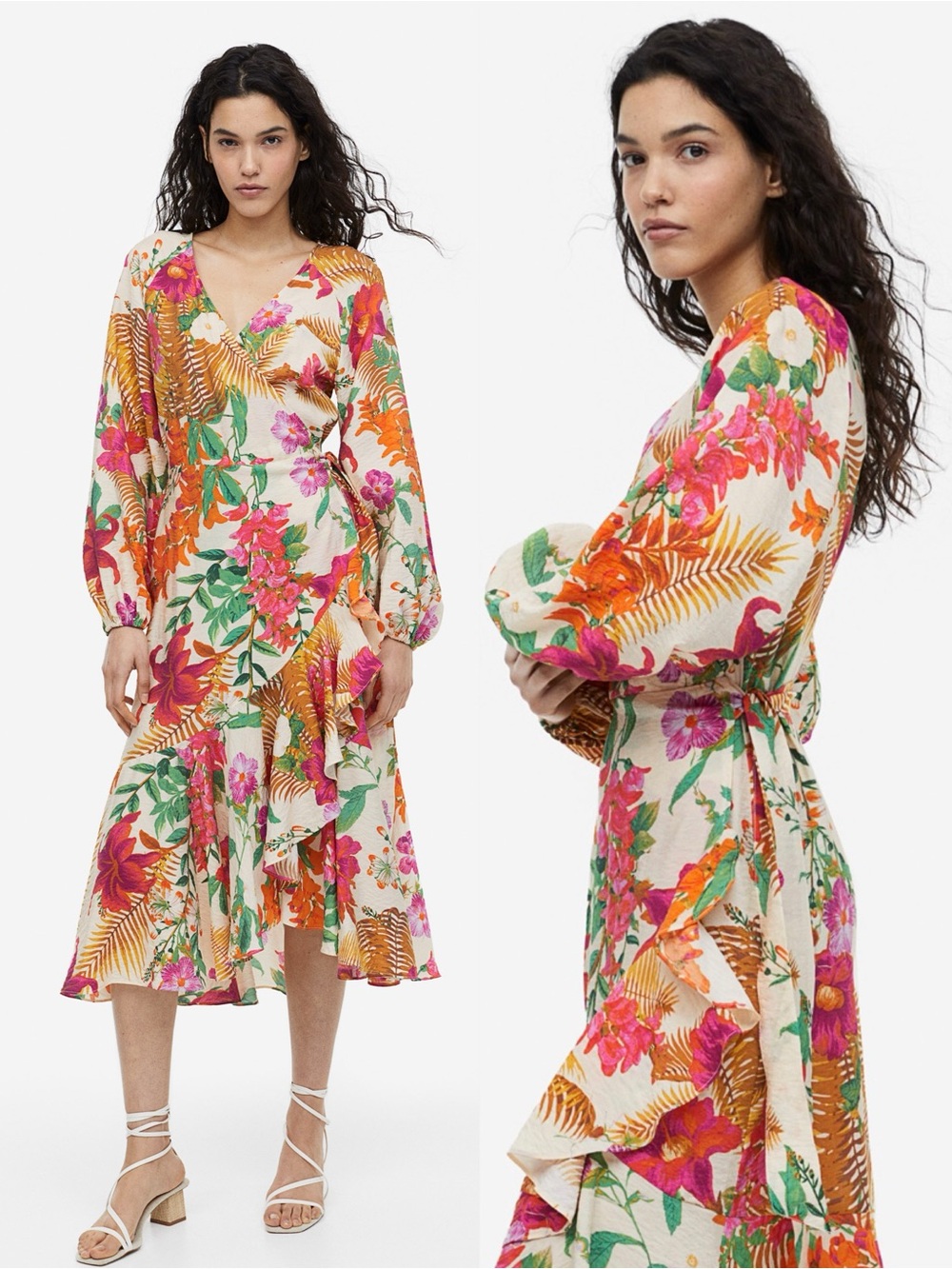 H&M Tropical Wrap Dress Floral Ruffle Dress